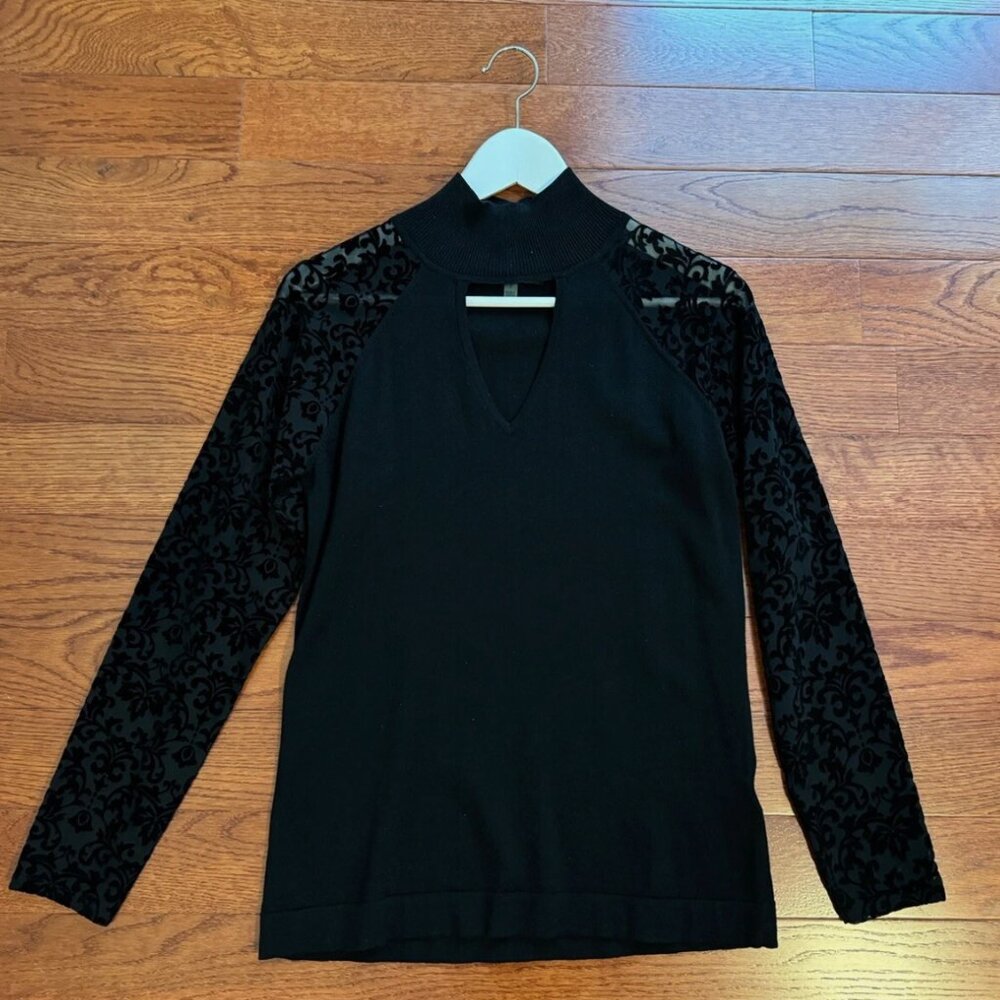 Womens August Silk Size S Black Boho Sleeve Thin Knit Top Excellent Condition